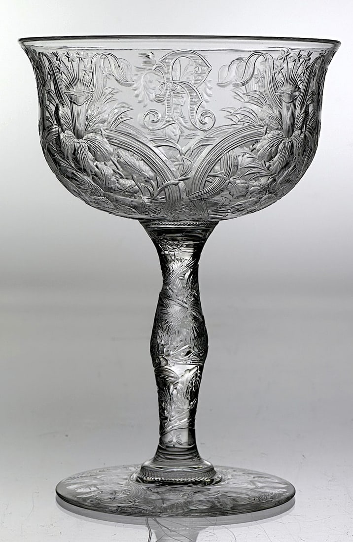 Signed Libbey Rock Crystal Cut Glass Champagne Stem Rare (1 of 5)