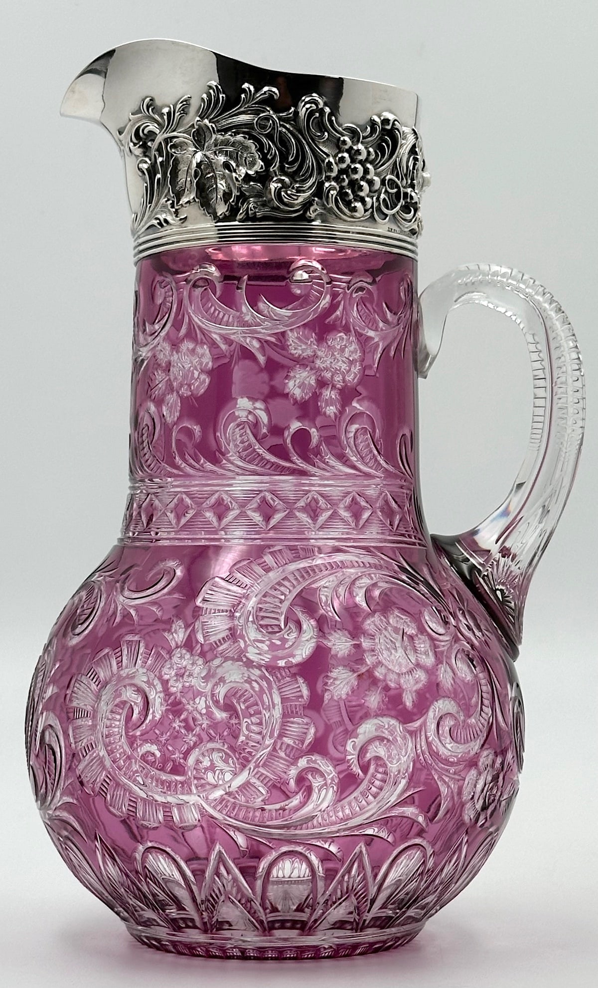 Stevens & Williams Cut Glass Pitcher Amethyst-Clr Sterling (1 of 6)