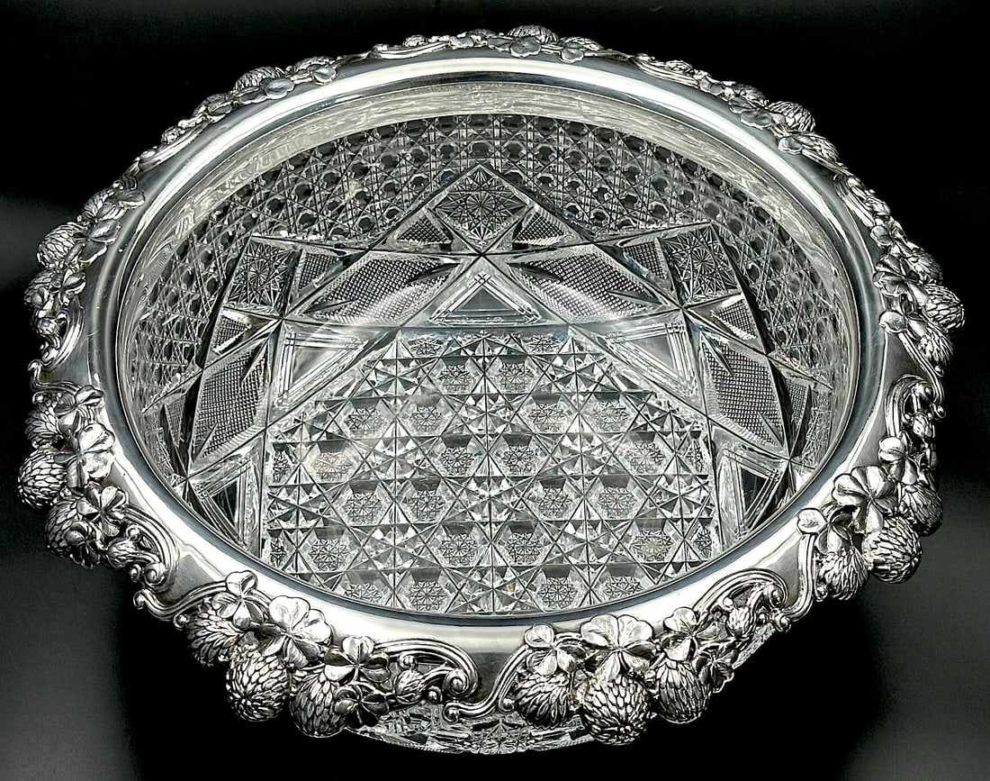 J. Hoare X-Ray Cut Glass Bowl With Tiffany Sterling (1 of 6)