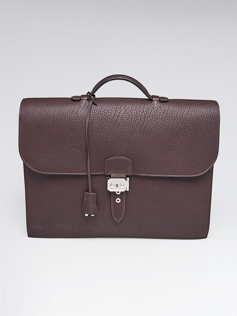HERMES 38cm Ebene Fjord Leather Palladium Plated Sac a (1 of 4)