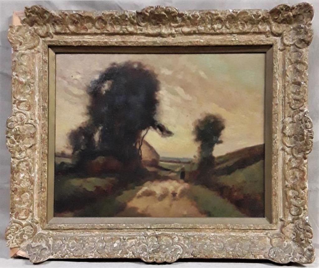 ART: 19TH CENTURY EUROPEAN SCHOOL: Dutch possibly "End of the Day" Signature unclear. Oil on board 15" h x 19' w
