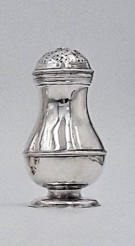 18TH CENTURY PEPPER CASTER: English George II No maker's mark, 68 grams, 3.75" high;