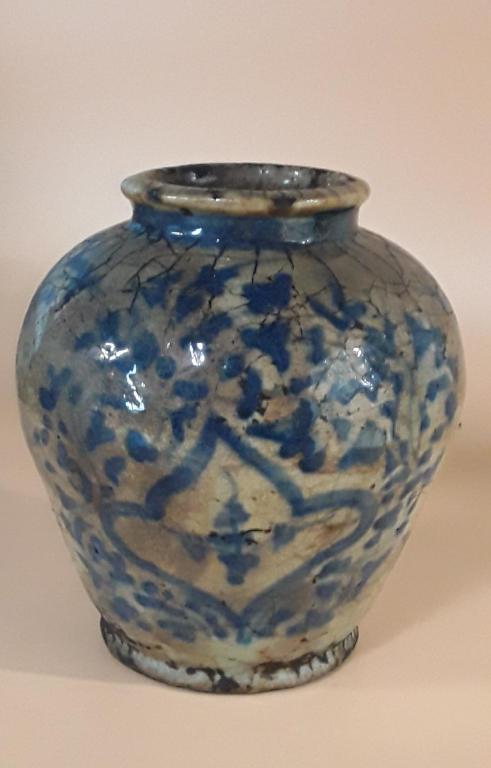 13TH CENTURY ISLAMIC GLAZED JAR: 13 th century, Middle East Turquoise and celadon green glaze Crackling etc. typical given age 9.5" h x 8" diameter Provenance: From the estate of a prominent Montreal collector who assembled the colle