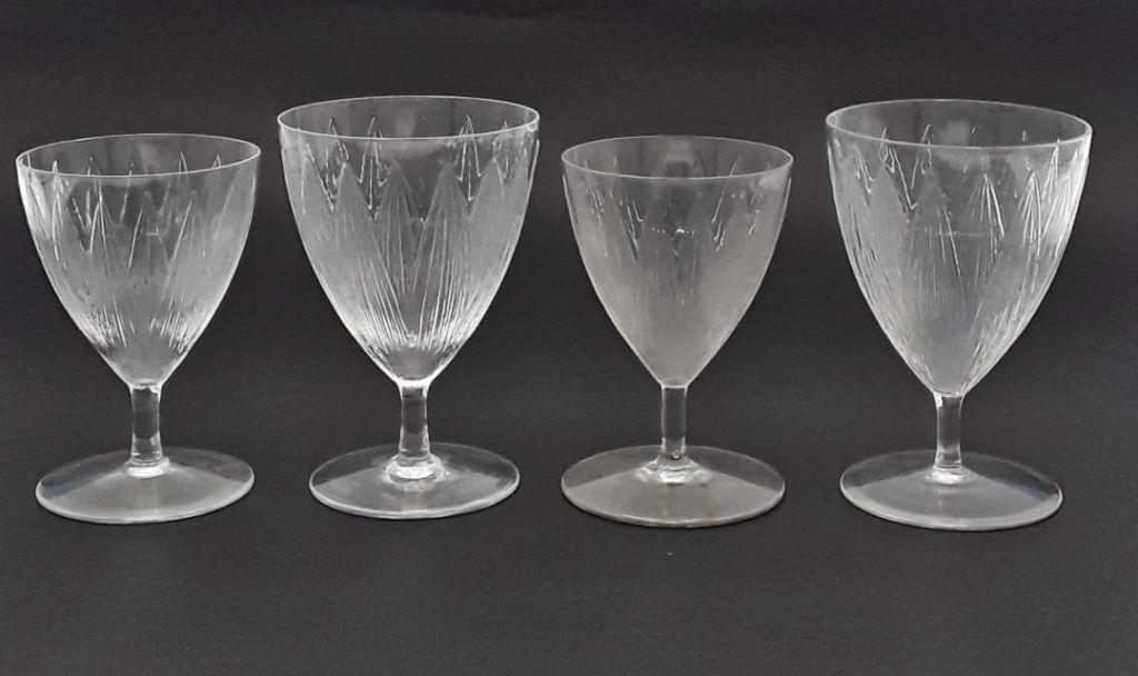 EARLY 2OTH CENTURY LALIQUE STEMWARE: France, 1930s Signed , R. Lalique Campanule pattern, poss. 10 goblets, 4.25 " and 10 wine glasses, 3.75"