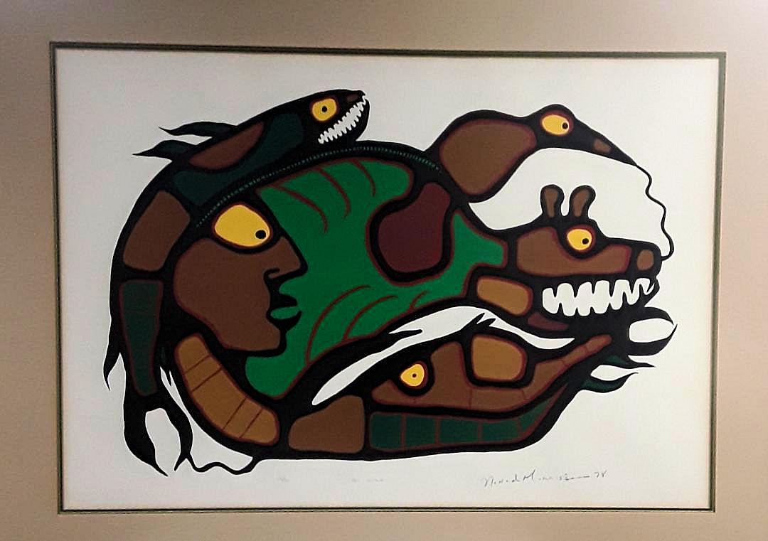 NORVAL MORRISSEAU Signed Print: Canadian, 1931 - 2007 "All Within" Strong colours and a great image. Signed, dated and titled in graphite, edition 35/50 25" h x 33" w
