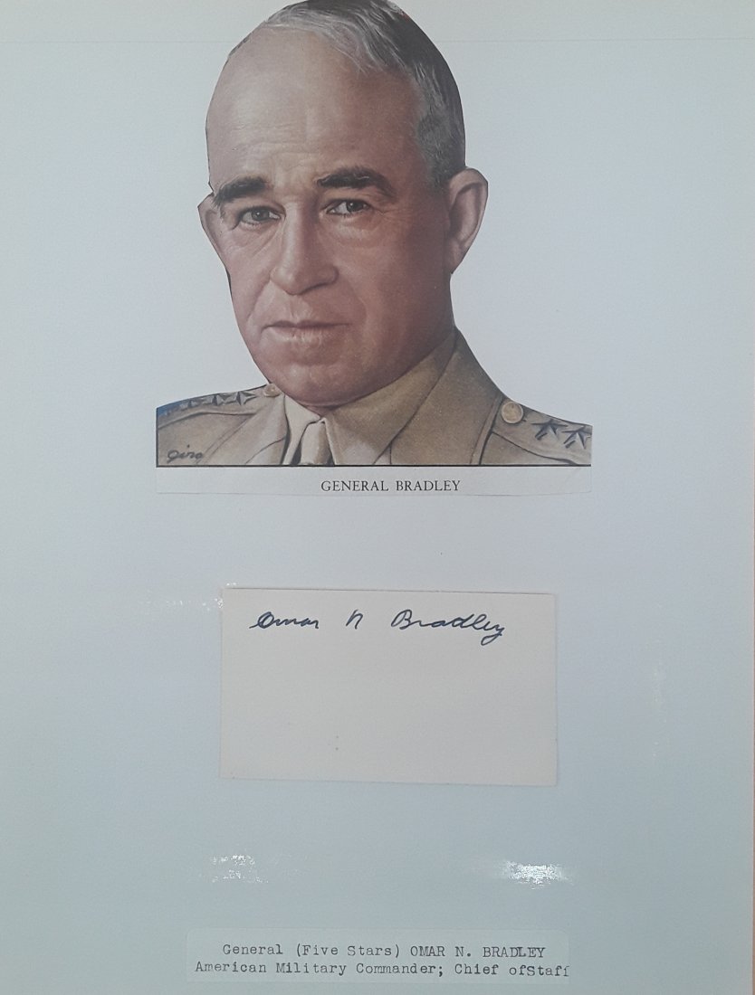 GENERAL OMAR BRADLEY, AUTOGRAPH: Omar Nelson Bradley, 1893 - 1981 Five star General of the Army, WW II and first Chairman of the Joint Chiefs of Staff. This is a signed card that was sent in response to a request for an autograph. Th