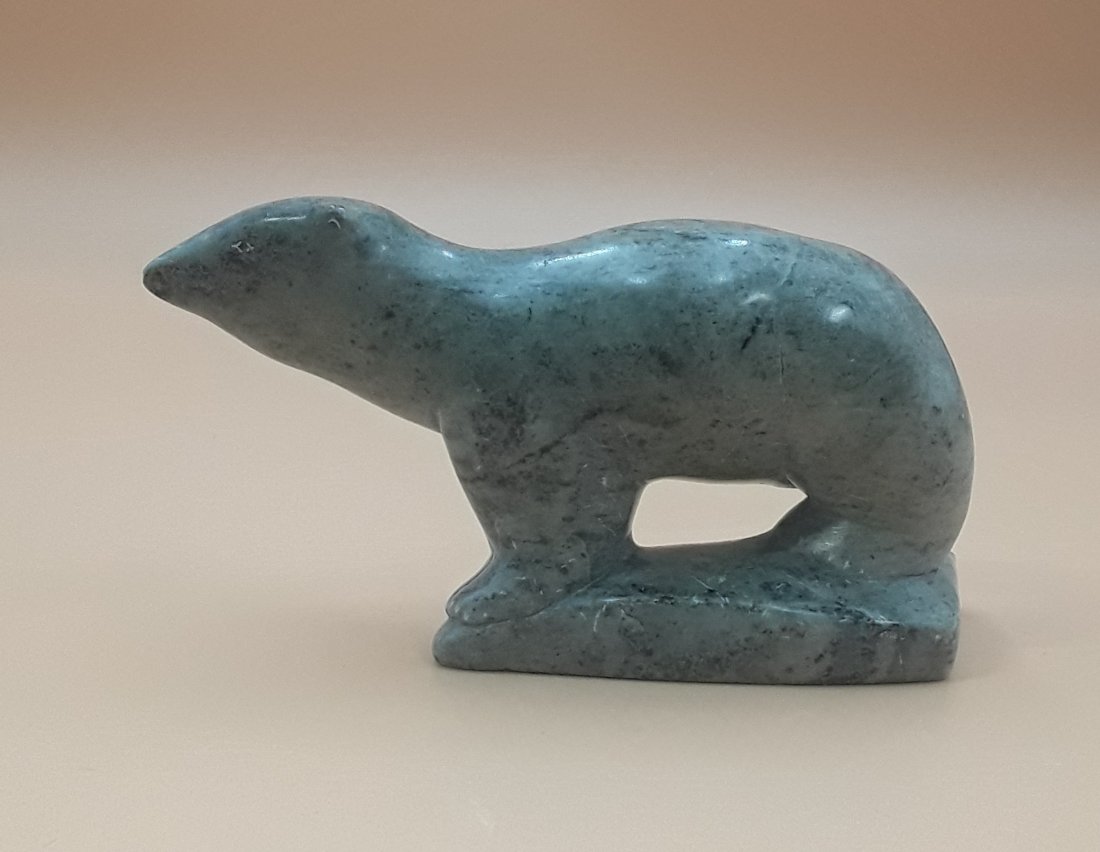 JOHNNY SIVUARAPIK, INUIT CARVING: Canadian, Puvirnituq Quebec, "Polar Bear", 2.5" h x 4.75" w x 2" d
