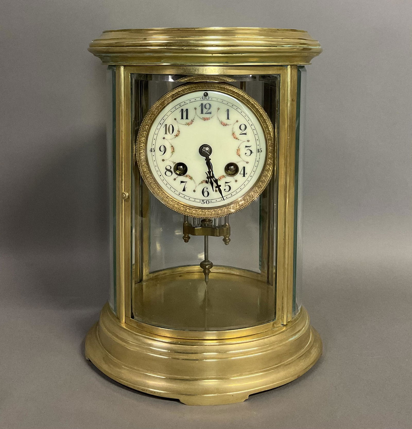 19TH C. FRENCH OVAL FOUR GLASS MANTEL CLOCK (1 of 8)