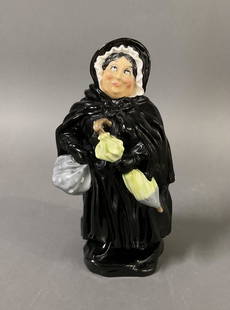 VINTAGE ROYAL DOULTON FIGURINES: England, "Sairey Gamp" figurine, HN 558, 1923 - 1939 Artist: Leslie Harradine (British, 1887–1965) "Nanny" HN 2221 circa 1957 7.5" x 3.5" x 3" and 4.5" x 5"