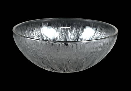 LALIQUE ART DECO GLASS BOWL: Rene Lalique, France. An art glass bowl in the "Epis de Ble" design circa 1921, signed 3" h x 8.25" diameter, Good condition with no chips or cracks