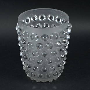 IMPRESSIVE LALIQUE "MOSSI" VASE: Rene Lalique, France Designed in 1933 Splendid example of this classic crystal vase. Signed 8.25" h x 7" diameter. Good condition with no chips or cracks