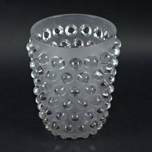 IMPRESSIVE LALIQUE "MOSSI" VASE: Rene Lalique, France Designed in 1933 Splendid example of this classic crystal vase. Signed 8.25" h x 7" diameter. Good condition with no chips or cracks