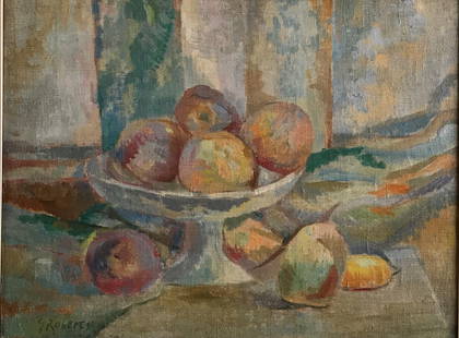 GOODRIDGE ROBERTS,"STILL LIFE": William Goodridge Roberts, Canadian, 1904 -1974, attributed, "Still Life with Fruit", Oil on canvas, signed lower, left 16" x 20"