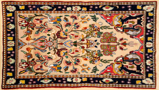 PERSIAN HAMADAN RUG: Iran, probably Hamadan, last quarter 20th century. Attractive hand-knotted wool on cotton rug in good condition. Approx. 39" x 56"