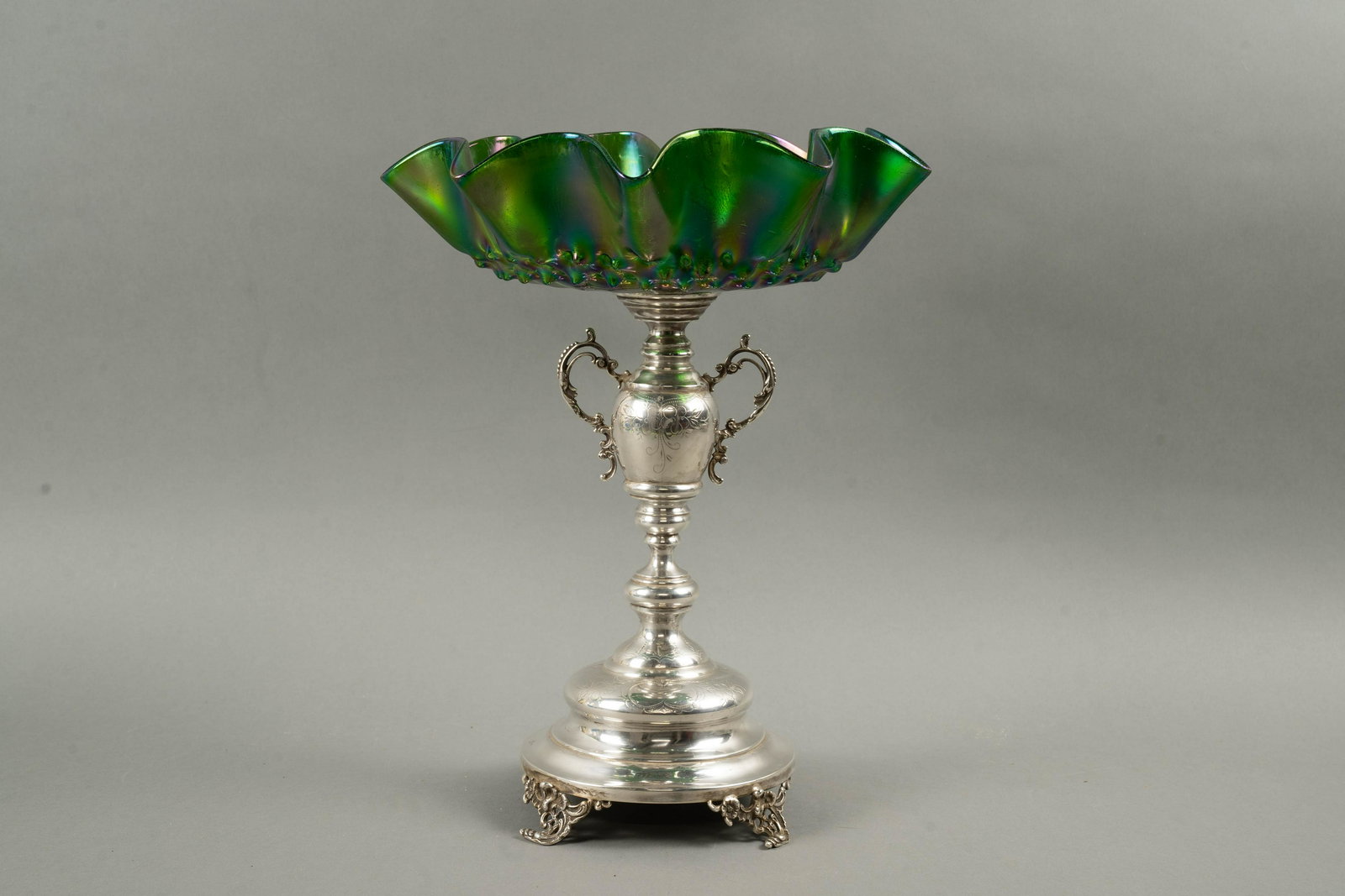 ANTIQUE SILVER AND ART GLASS COMPORT (1 of 6)