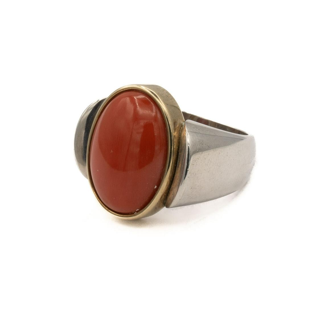 18K GOLD, STERLING AND CORAL RING (1 of 6)