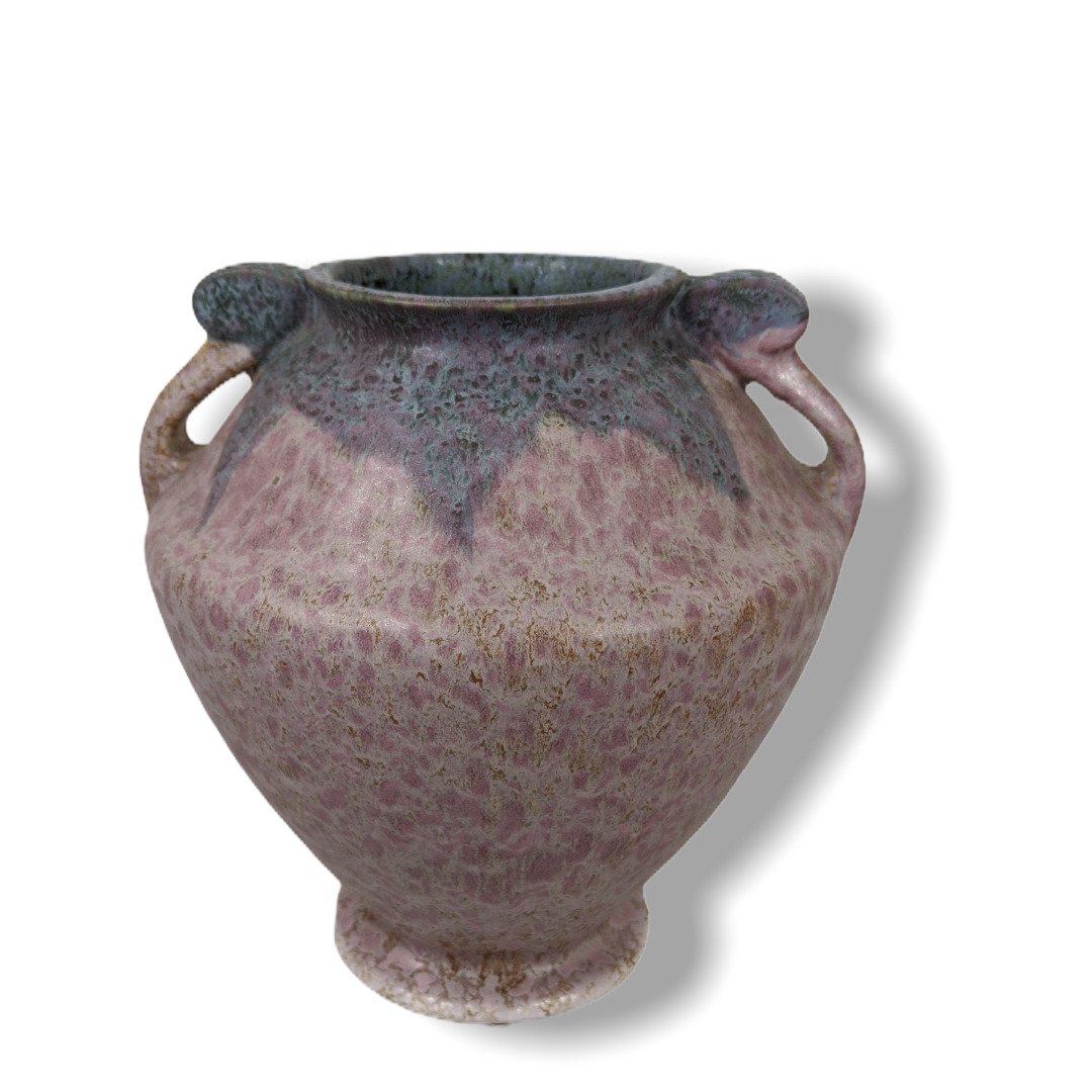 139 Roseville Carnelian Pottery: Roseville Pottery Carnelian ll lighter color with nice consistent drip around the top half. 6.5" W x 7" H