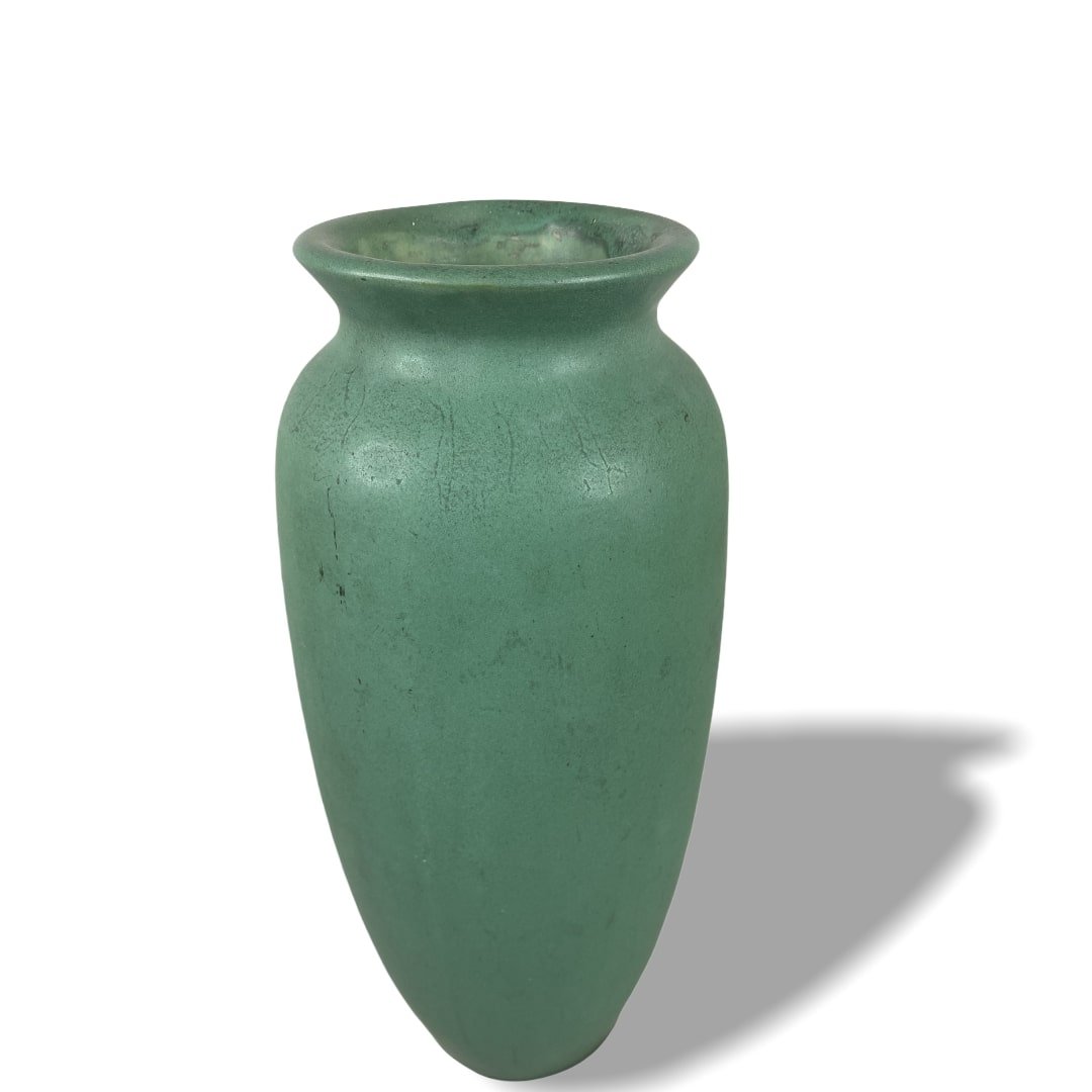 159 Teco Tall Arts and Crafts: Tall Arts and Crafts vase attributed to Teco. Amazing glaze and form. 4.5" W x 12.5" H