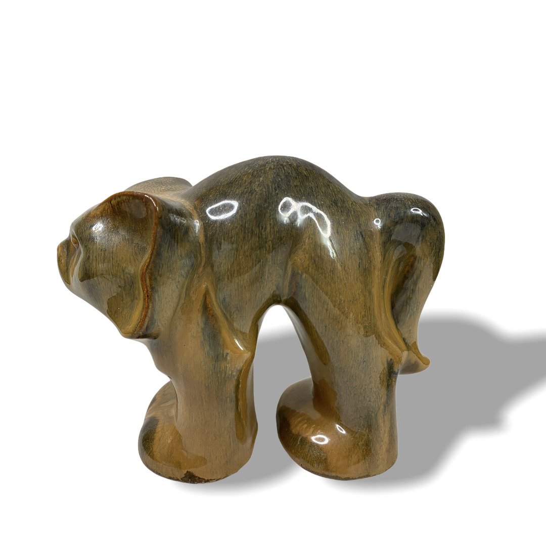 Fulper Pottery: Nice Fulper doorstop with stylized deco cat 9" W x 7" H