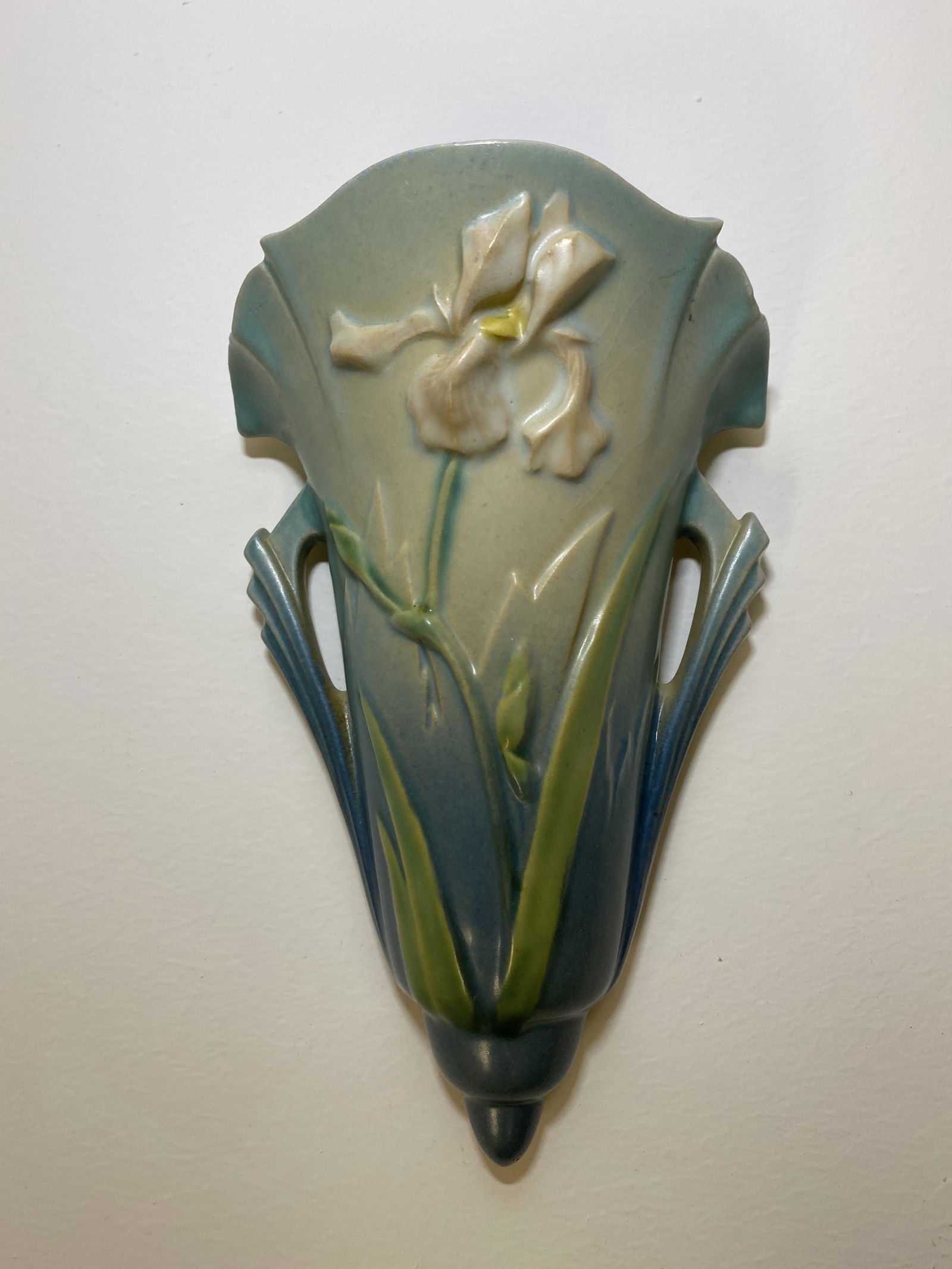 Roseville Pottery Blue Iris Wall Pocket (1 of 1)