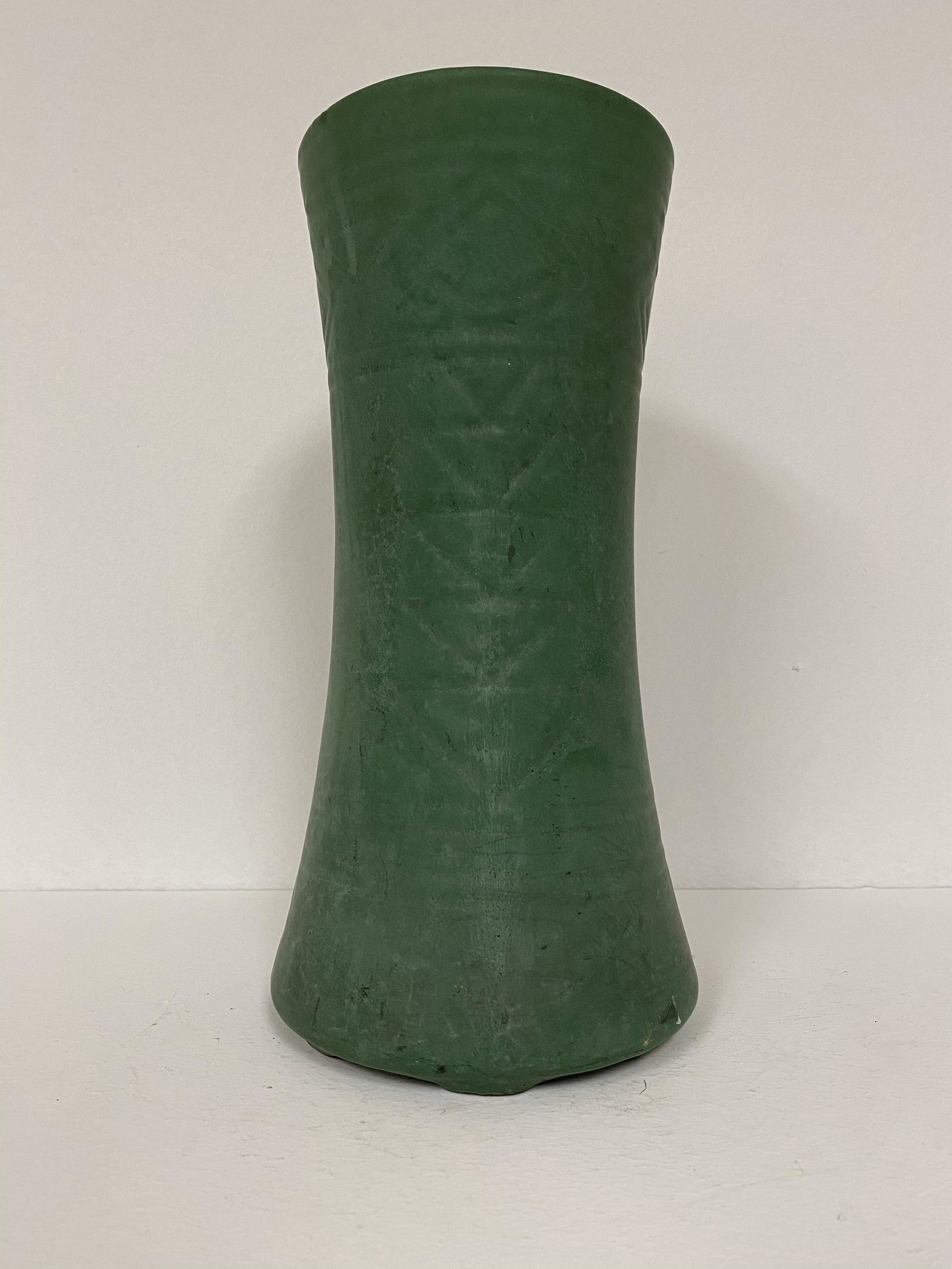 Weller Pottery: large Matte Green geometric design 12 1/4" tall