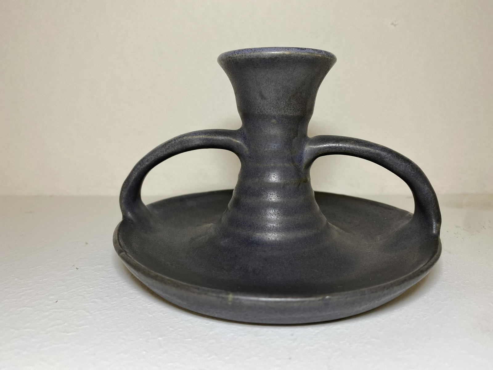 Walrath Pottery: Matte Greenish-Grey Candleholder 3 1/4"