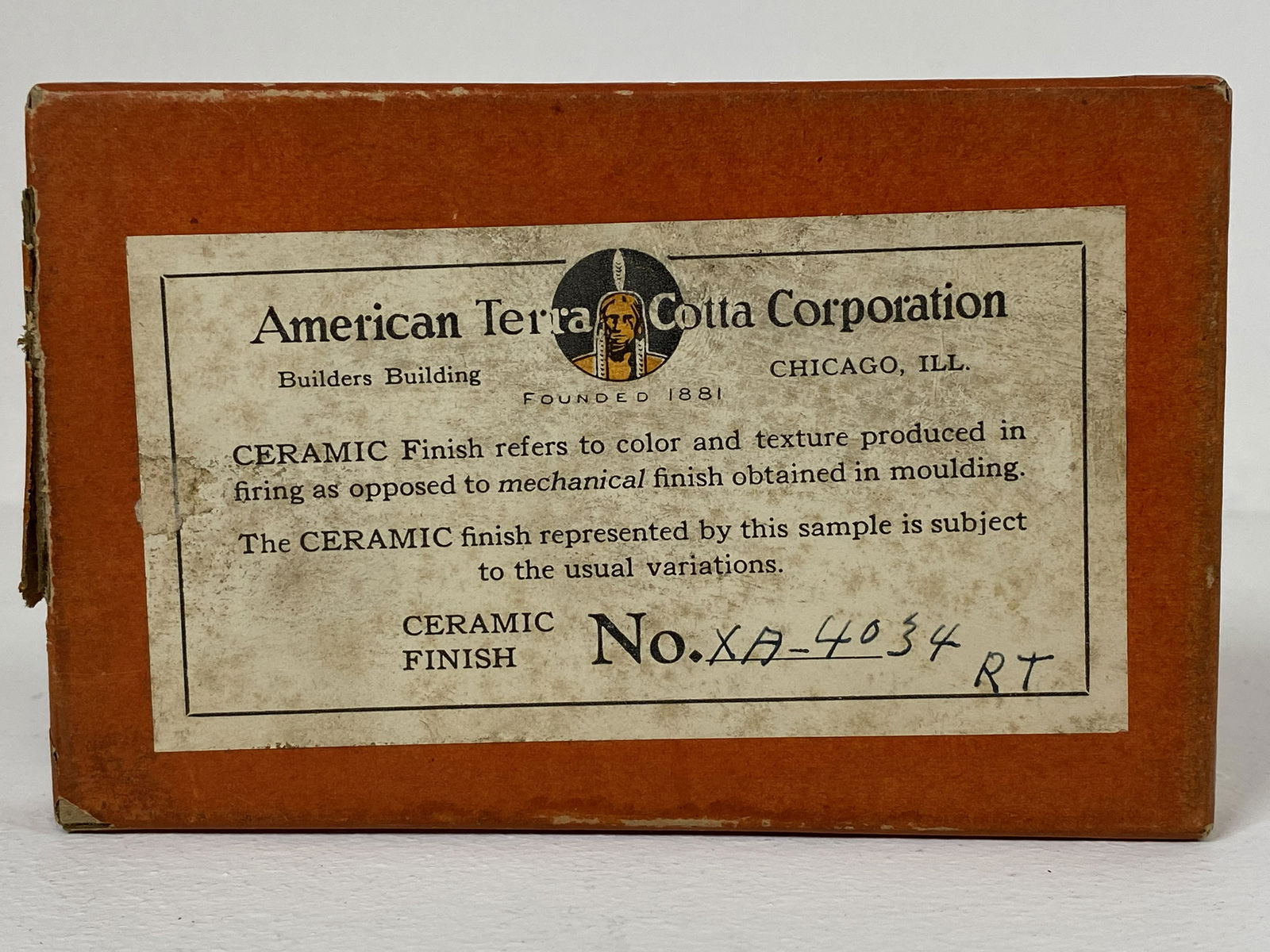 Teco Pottery: American Terra Cotta Corp. sample tile in original box