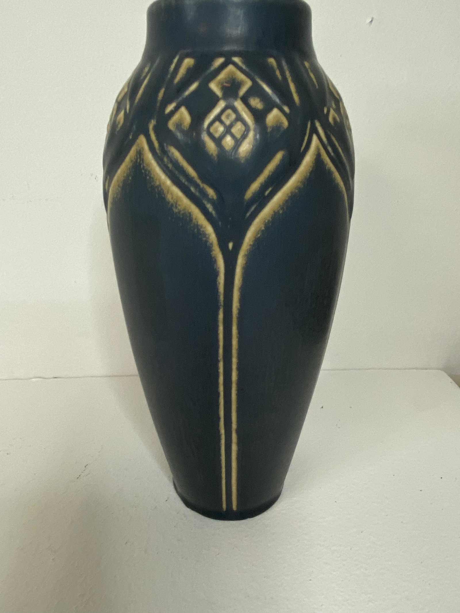 Rookwood Pottery: 1925 Blue Rookwood Production number 2392. 9" tall