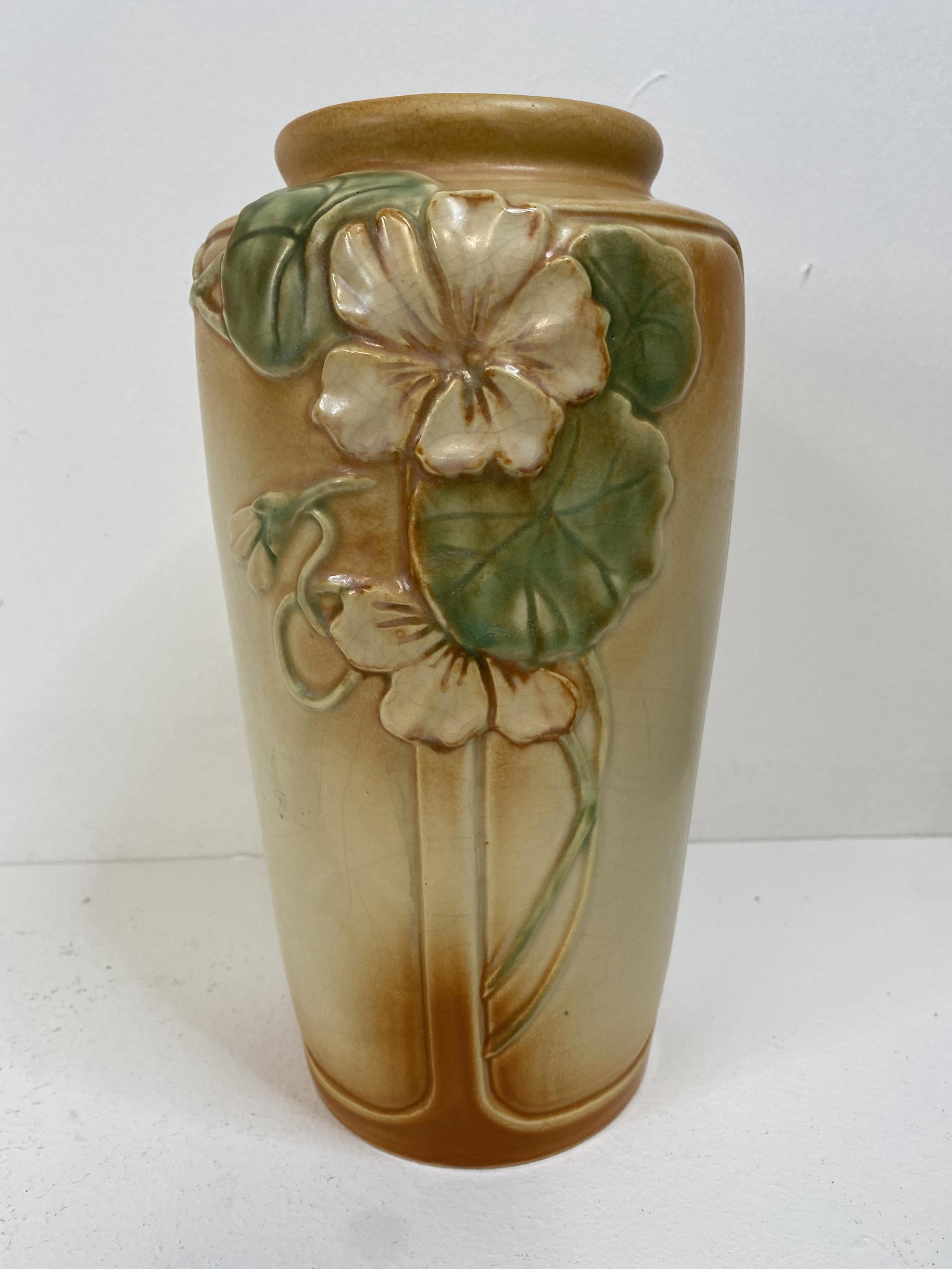 Weller Pottery: Large Vase With Panelled Flowers 10 1/4" tall