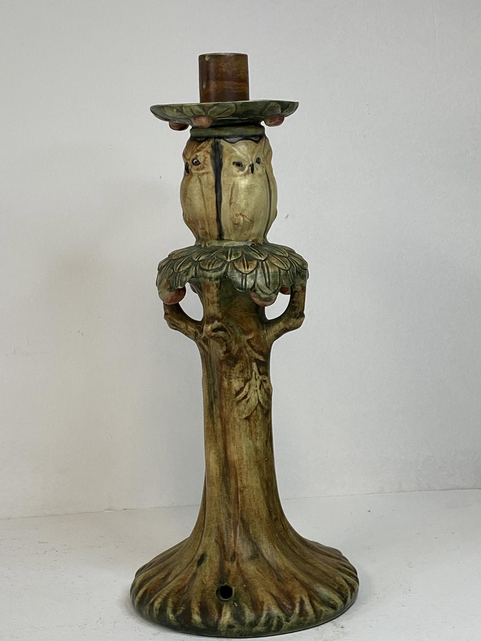 Weller Pottery: Tall owl Candlestick 14 1/4"