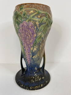 Roseville Pottery Wisteria: Roseville Pottery Wisteria Very Nice Mold and Coloring with the base having blue and black coloring. 8 3/8" tall