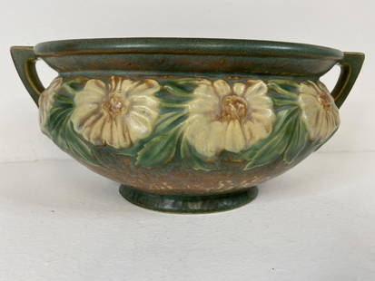 Roseville Pottery Dahlrose: 4 1/2" tall x 10 5/8" wide.