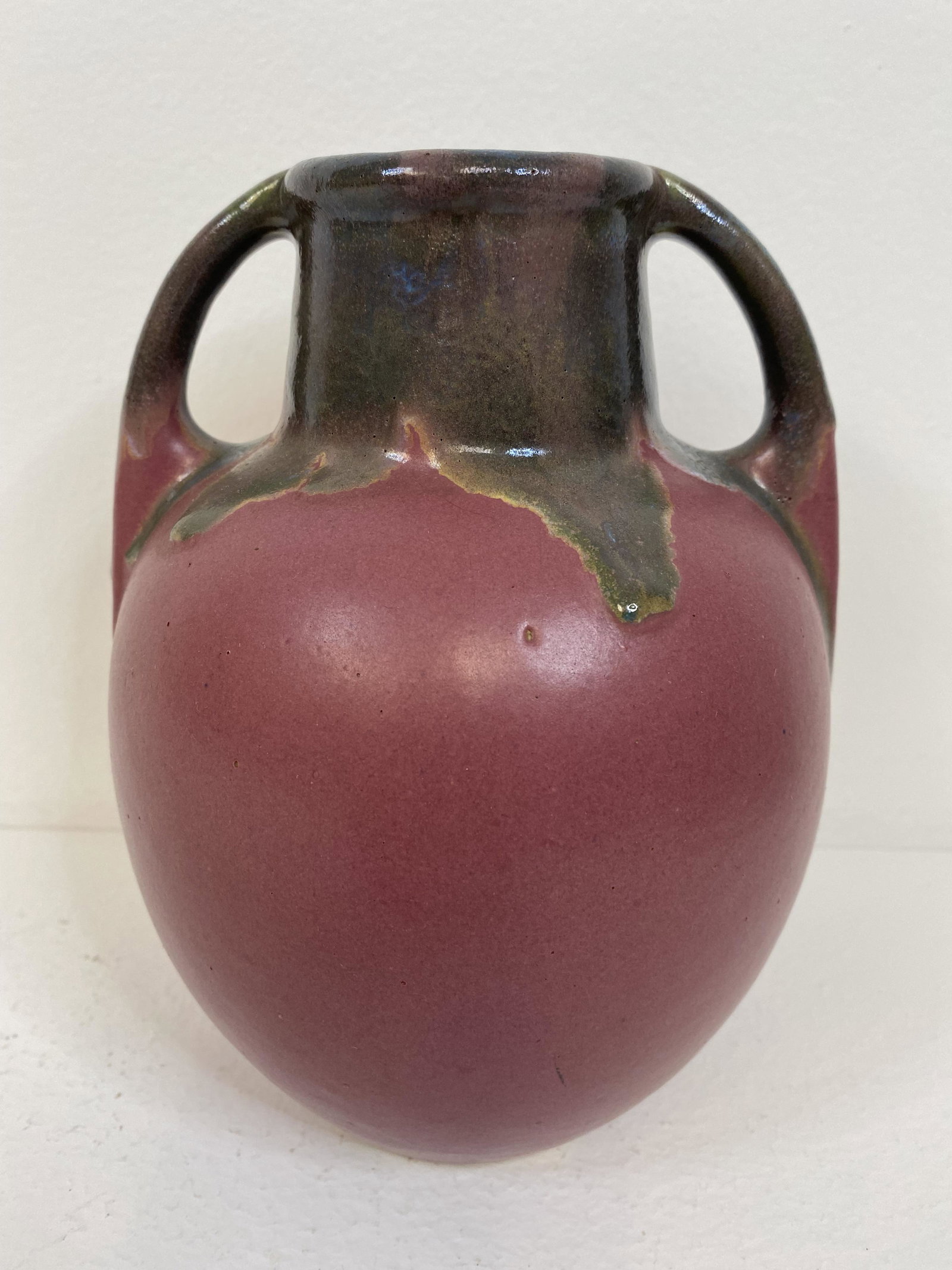 Fulper Pottery: Two-handled, nice drip. 7 3/4" tall.
