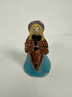 Overbeck Pottery: Southern Lady in blue and red. 3 5/8" tall.