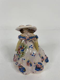 Overbeck Pottery: Southern Lady in a floral dress3 3/4" tall.