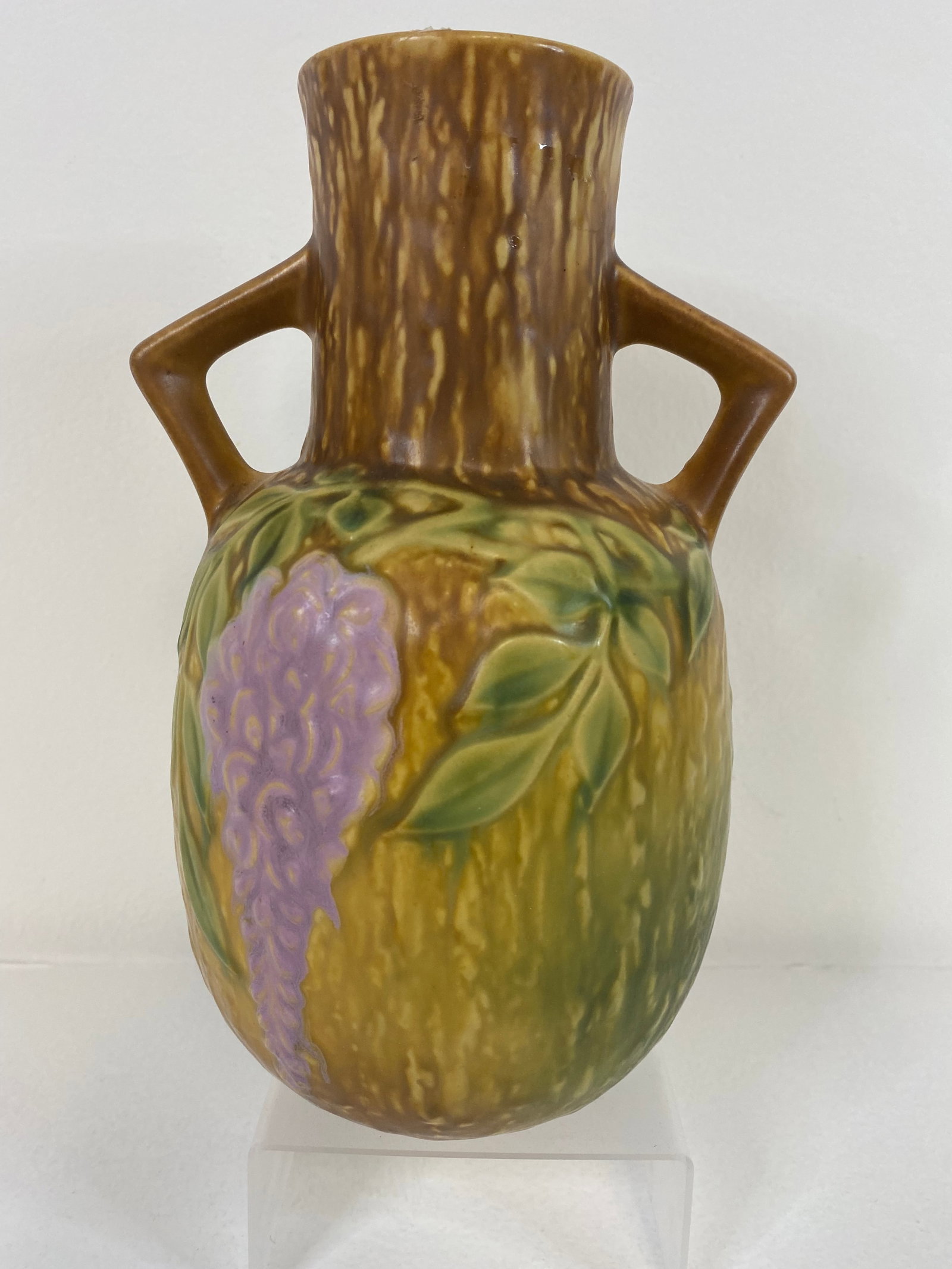 roseville Pottery Wisteria: Smaller of the 2 bottle forms at 9 1/4" tall