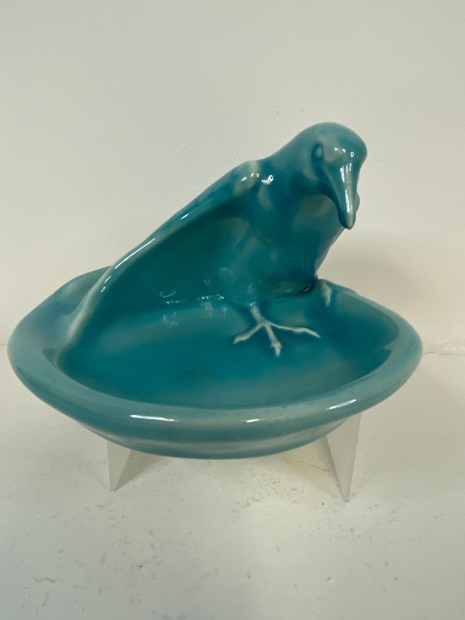 Rookwood Pottery: Rook pin tray 4" tall in a nice tourquoise glaze