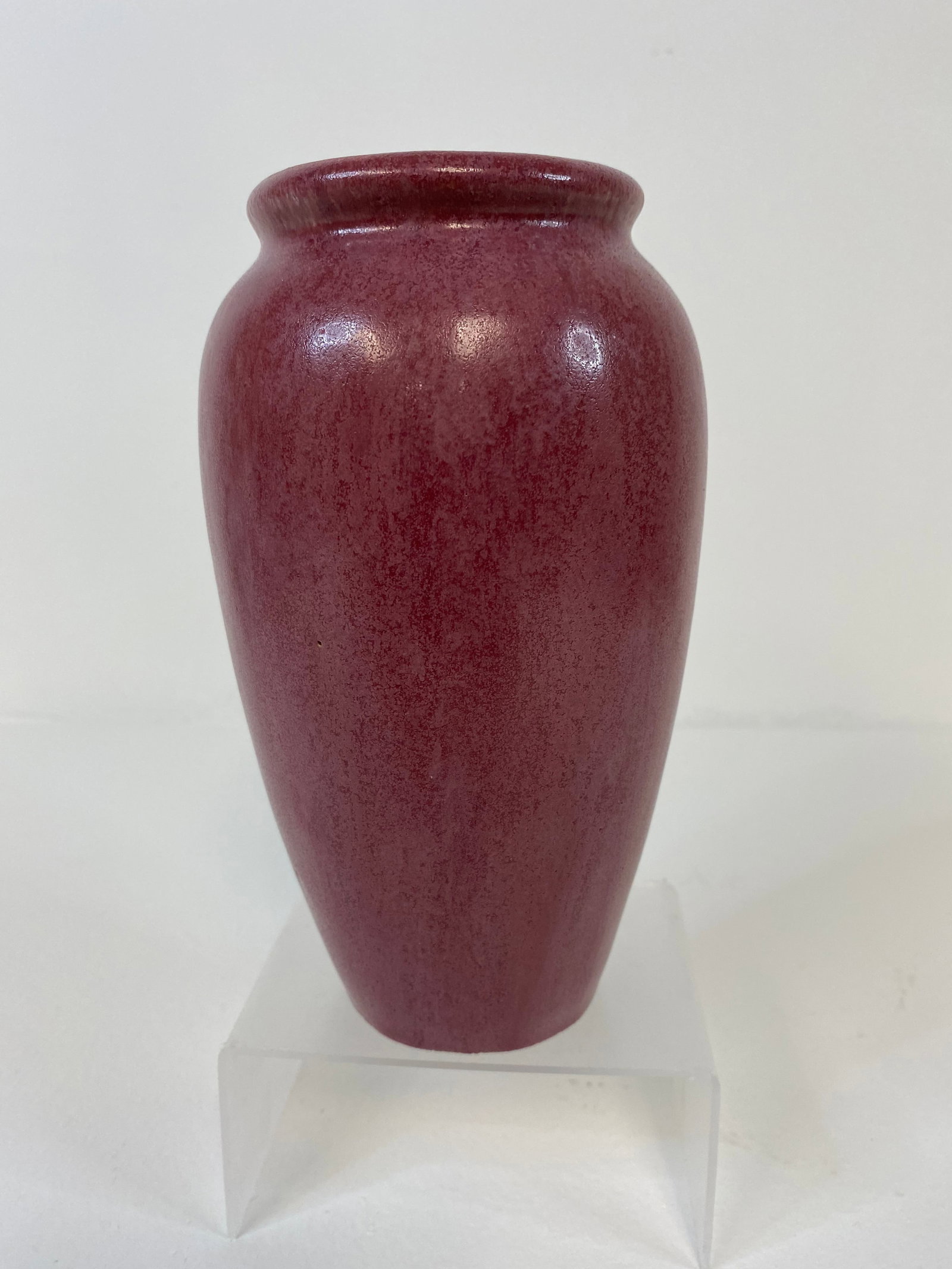 Fulper Pottery: This 6 3/4" vase has a soft maroon colored glaze