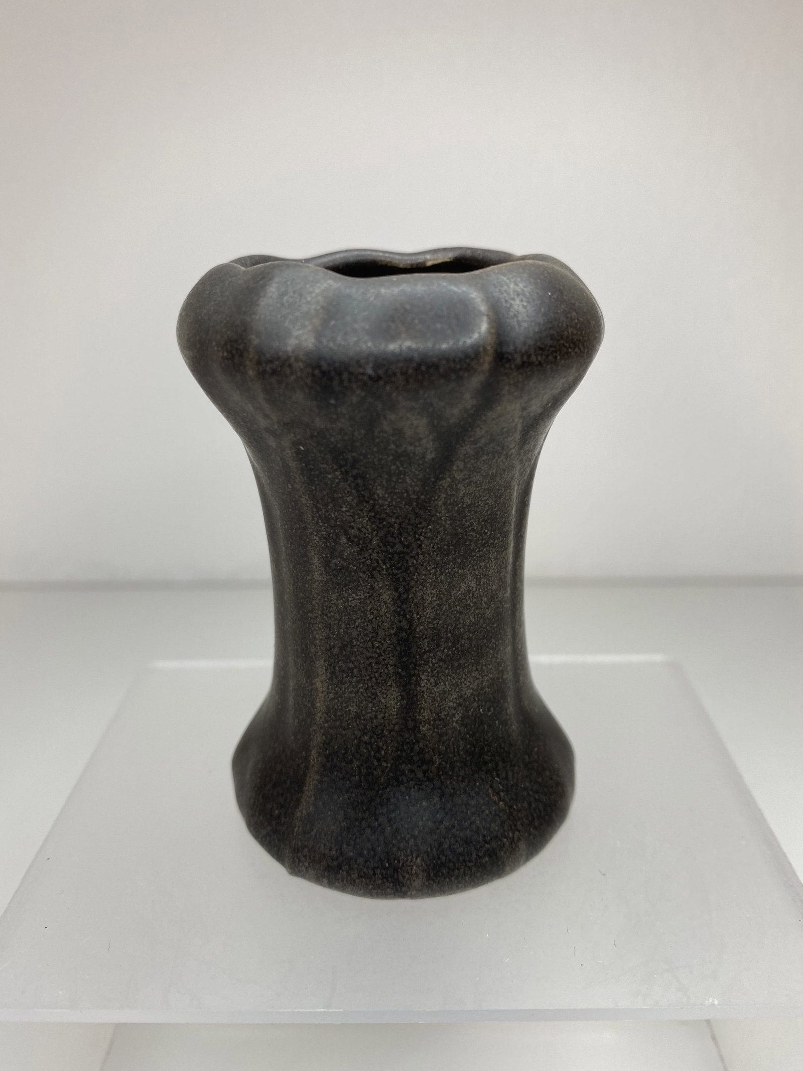 Hampshire Pottery Vase: This is the smallest hampshire Ive ever seen. Standing a little under 3" ftall with a nice rich matte Brownish glaze.