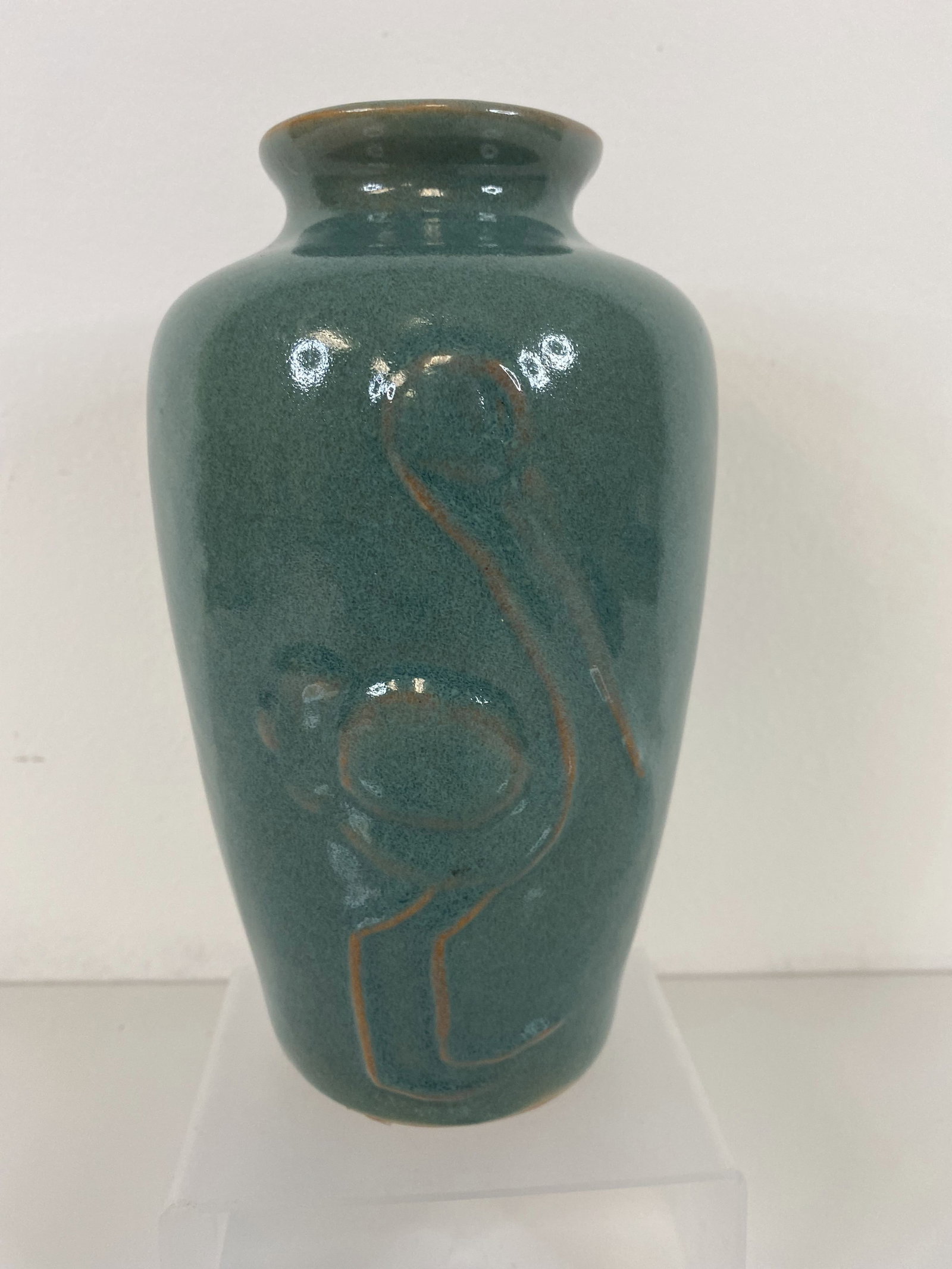 Mystery Vase with Stork: Although signed, it is illegible for me but an obvious nicer quality vase. Stands 7 1/4" tall