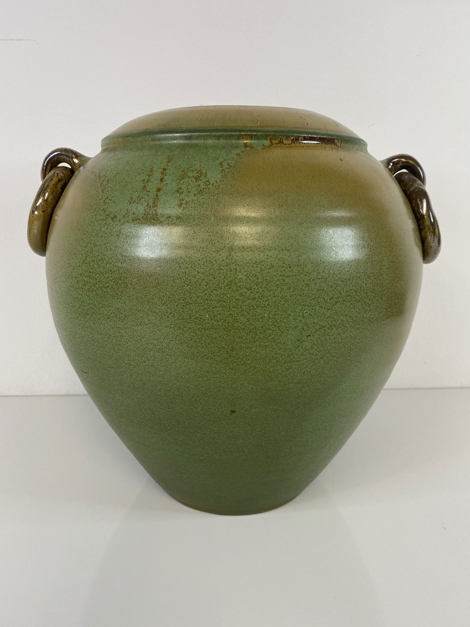 A, R. Cole Pottery: hard to keep my eyes off this one. Such a killer subtle color with ring handles and a good size at 12" tall and 11 1/2" wide