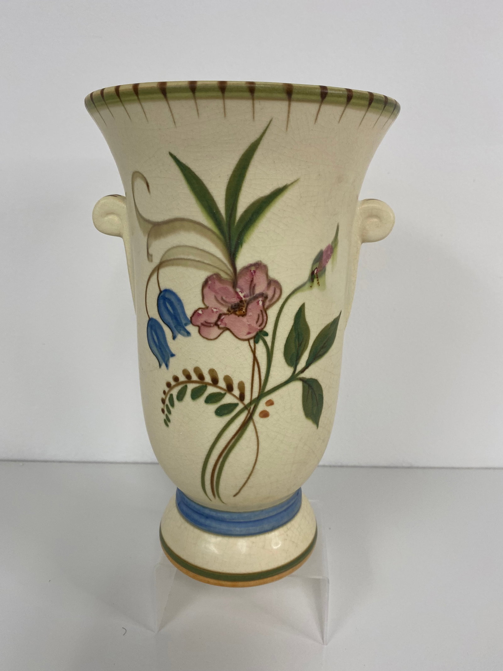 Weller Pottery Bonita Vase: This vase is 10 1/4" featuring a hand painted design typical of this line