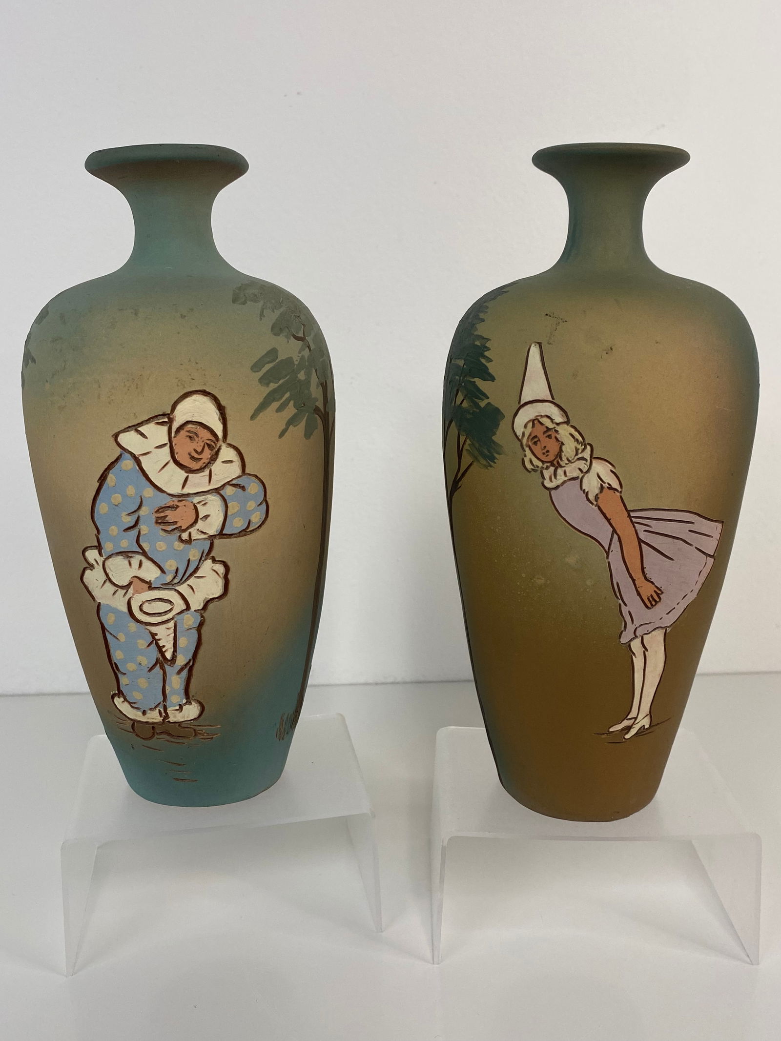 Pair of Weller Pottery Dickensware Vases (1 of 1)