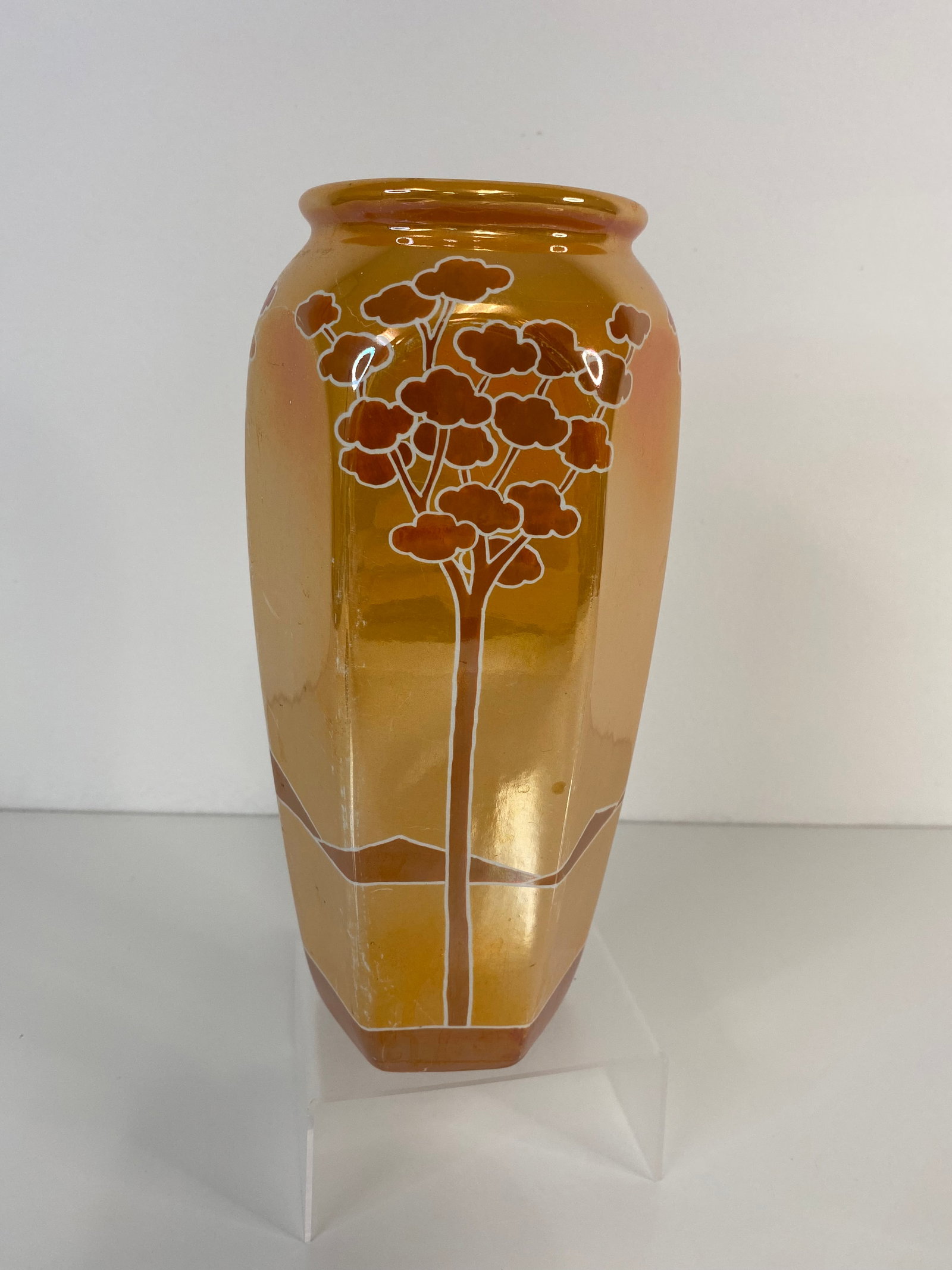 Weller Pottery Marengo Vase: Luster glaze featuring stylized trees and landscape measuring 9" tall circa 1920s