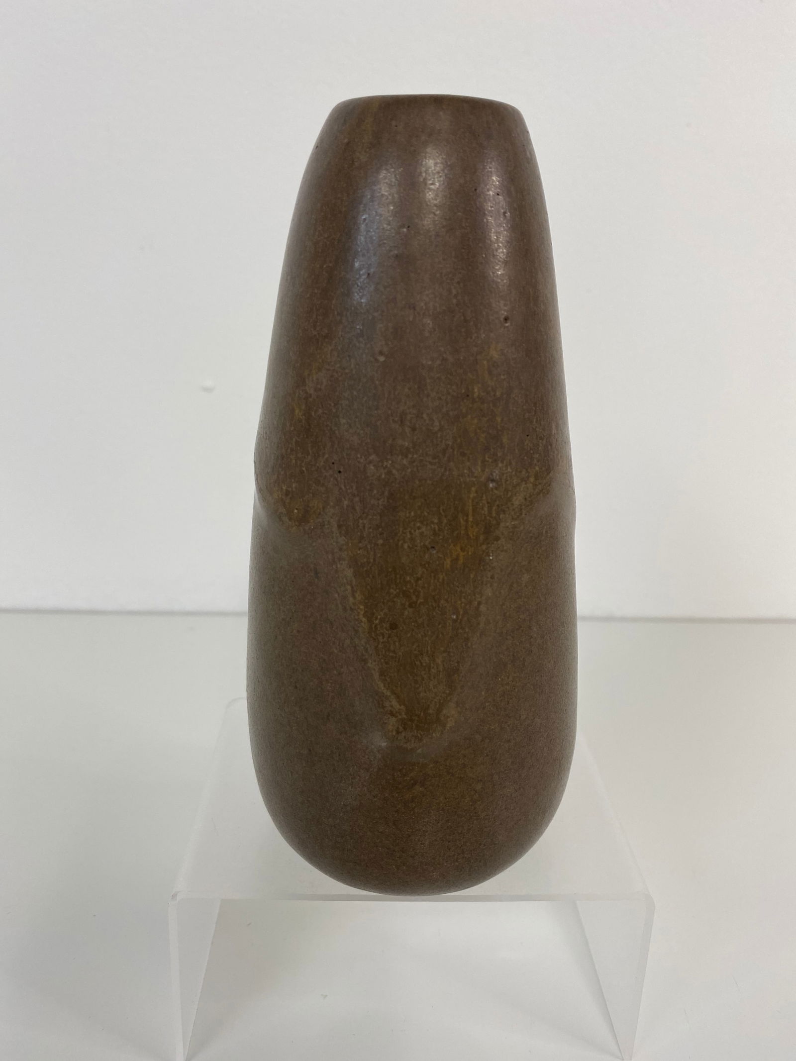 Fulper Pottery Vase: Fulper vase in a chocolate glaze 6" tall heavy glaze on bottom no Fulper stamp - there is a mold number on the bottom