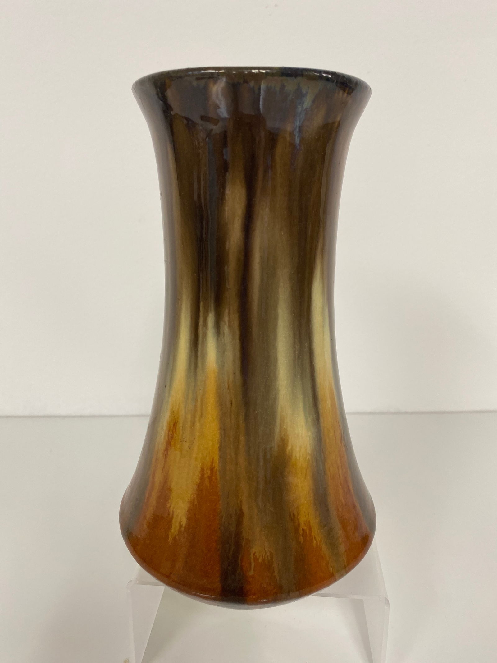 Fulper Pottery Vase: This 7 1/2" vase has browns and deep oranges on bottom - very nice color combination most likely pre-1920