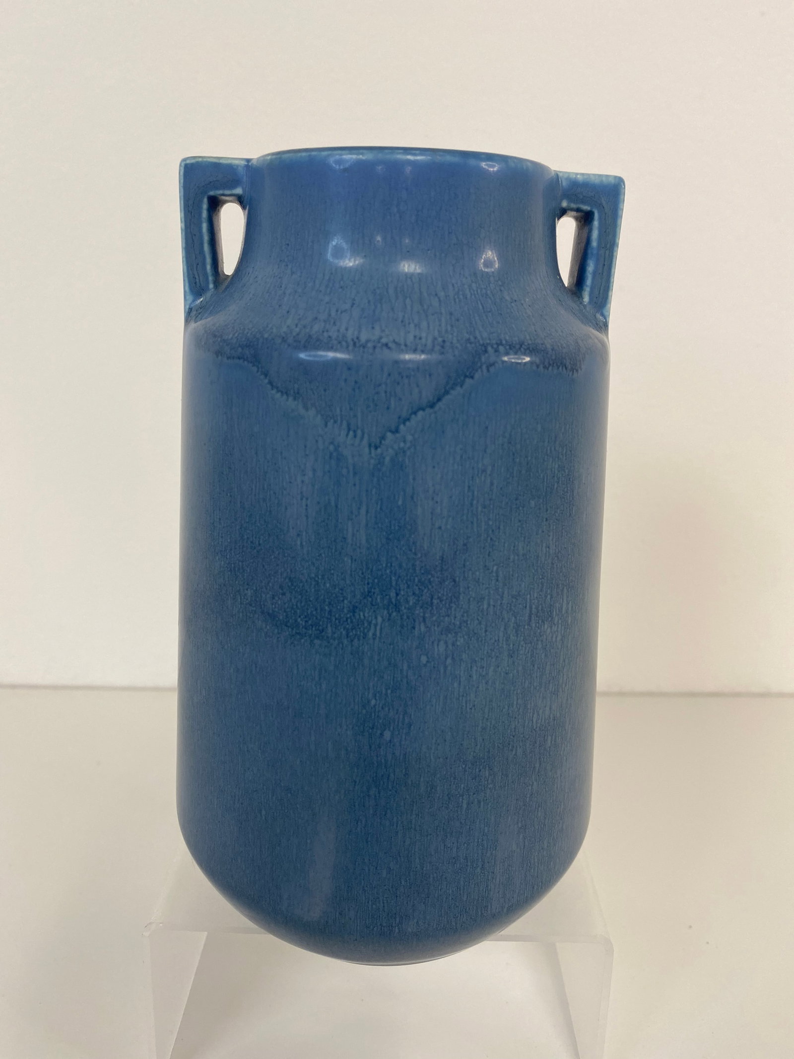 Rookwood Pottery Vase: done in 1928 shape #2076, this two handled vase a nice subtle blue drip glaze