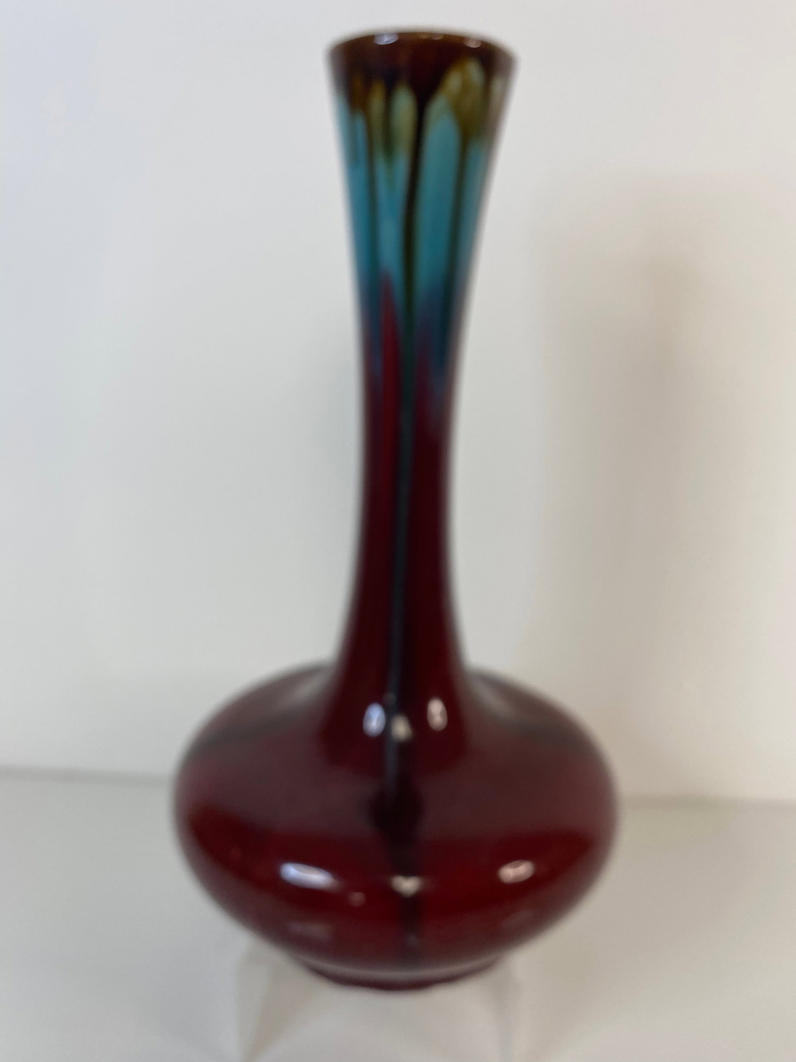 Thulin Pottery Belgium: Very tall with a killer drip glaze. 12 3/8" tall