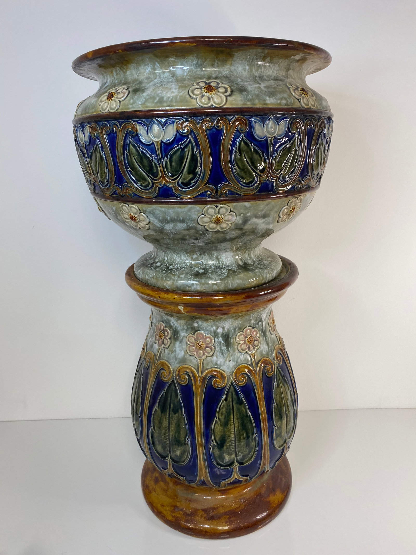Royal Doulton Pedestal and Jardinere: 31" tall total and very thick walled. Great design