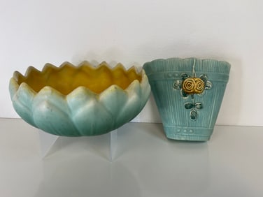 2 Weller Pottery bowl and wall pocket